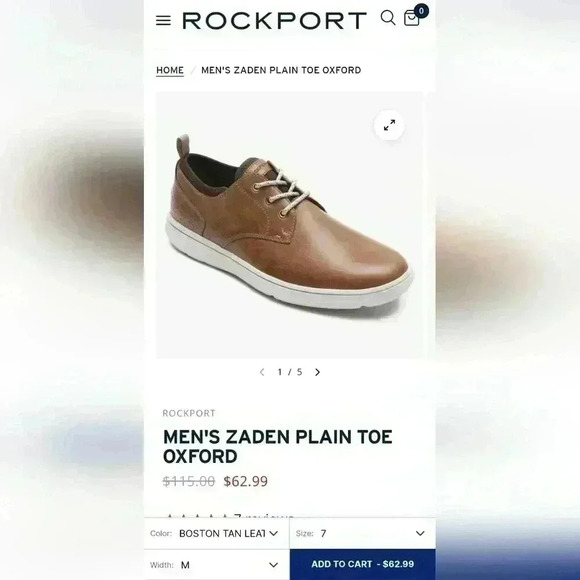 ROCKPORT MEN'S ZADEN PLAIN TOE OXFORD Sz 7 - Picture 11 of 11